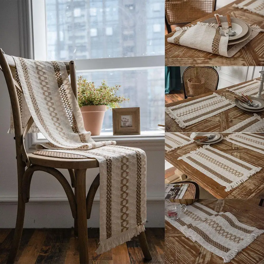 

Table Runner Luxury Cotton Linen Woven Table Runners Dining European Decor Wedding Decoration Table Tassel Tablecloth Table X7I8