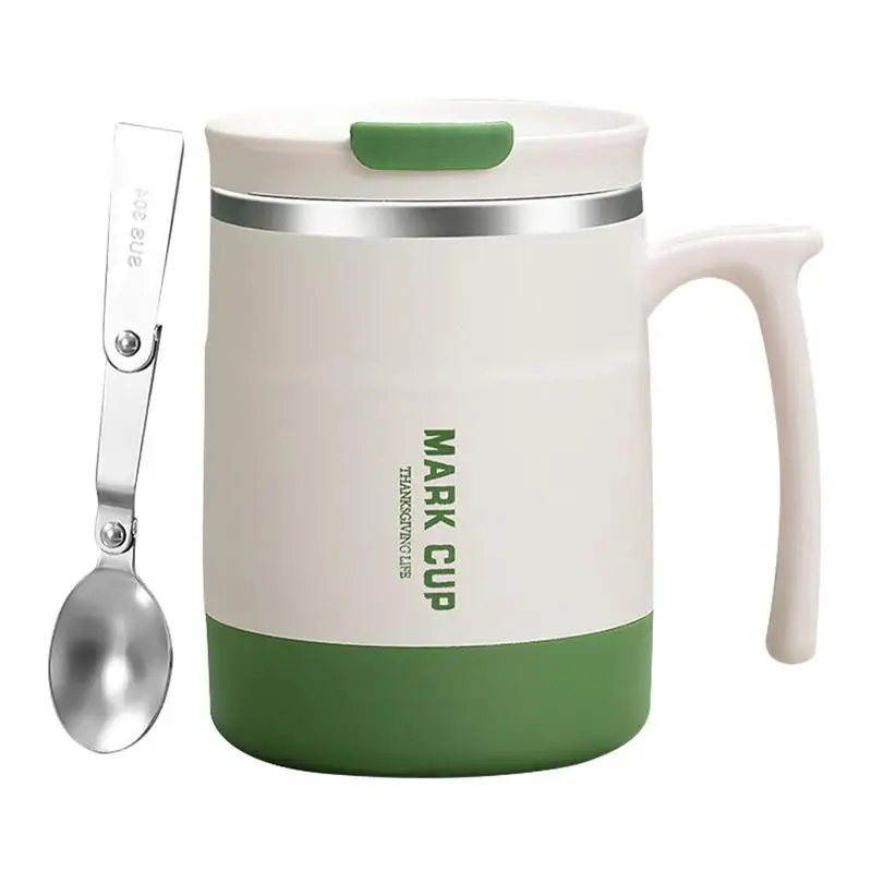 Stainless Steel Coffee Travel Mug For Women 500ml Vacuum Insulated Bottle With 17 OZ Seal Lid Spoon Mug For Hot Ice Coffe &Tea
