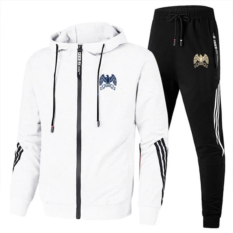 2023 New Brand PLORY Men's Zipper Hoodie Set + 2pcs High Quality Casual Sweatpants Fashion Sports Men's Suit M-XXXL