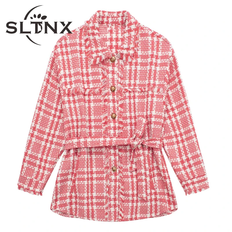 

SLTNX Winter Jackets 2022 Woman Striped Soft Tweed Coats Female Long Sleeve Single-Breasted Outerwear Ladies Windproof Jacket