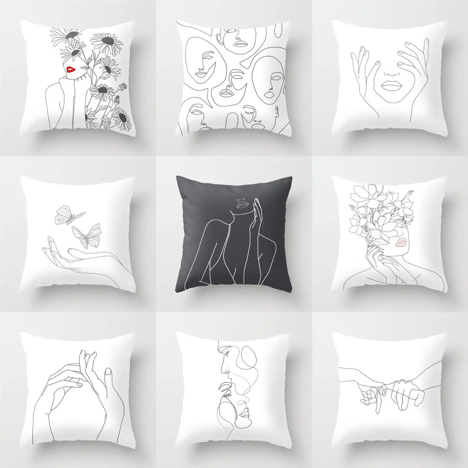 

Black and White Printing Pillowcase 45*45cm Square Portrait Pillow Covers Sofa Throw Pillowcase Line Cushion Cover Home Decor