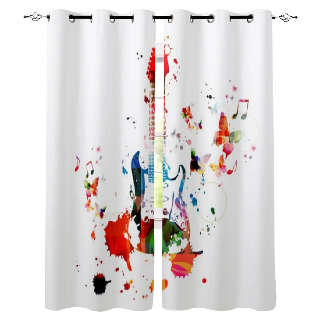 

Красочные занавески для музыкальной гитары для гостиной, спальни, элегантные шторы для кухни, оконные занавески для комнаты
