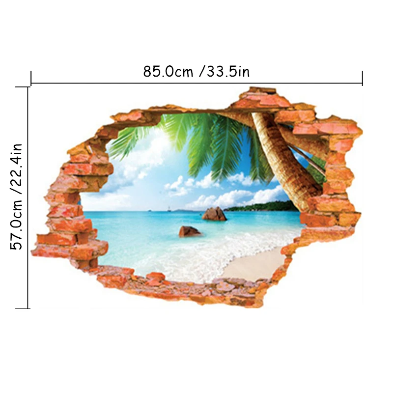 

Фреска с видом на свежее море, эстетические комнаты, настенное отверстие, художественные самоклеящиеся виниловые наклейки для украшения дома, пляжные обои с пальмами