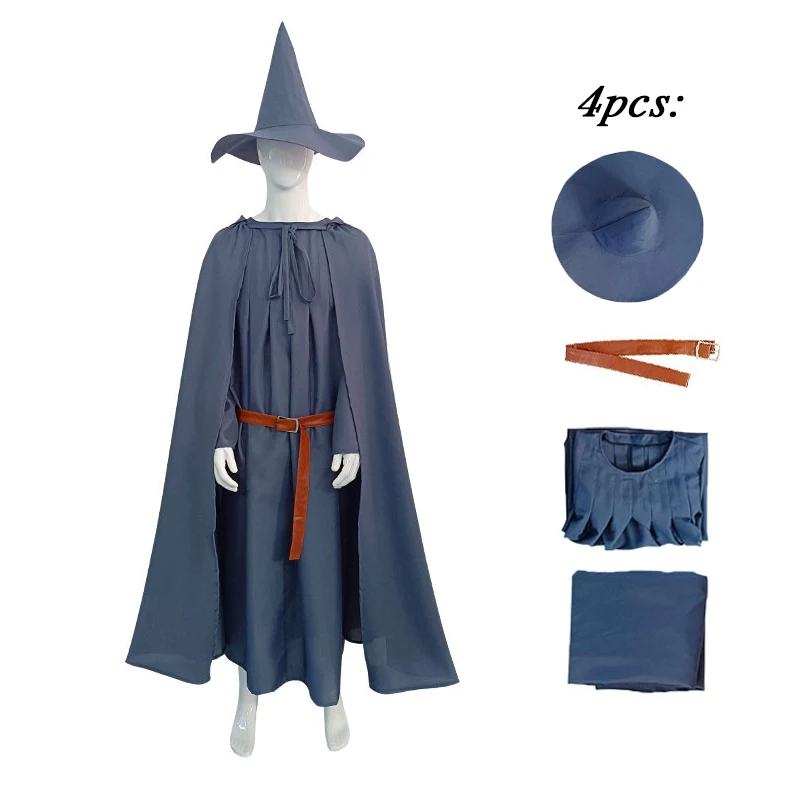 

Movie Gandalf Cosplay Costume Wizard Cape Grey Robe Hat Cloak Full Set Outfit Role-playing Halloween Carnival Party Suits