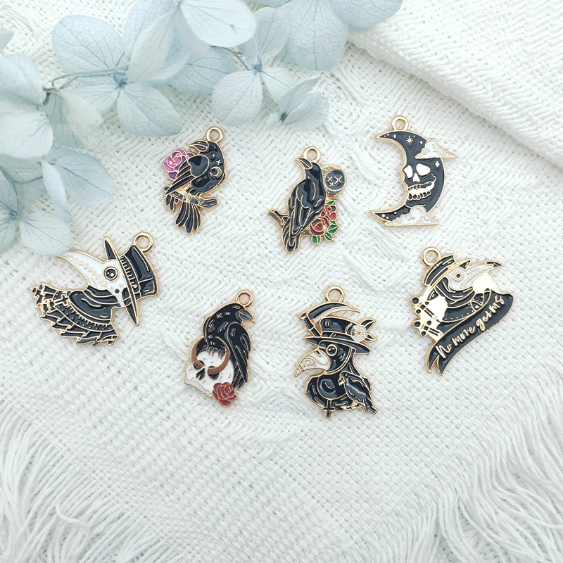 10pcs Alloy Charm Pendant Halloween Skull Crow Earrings DIY Jewelry Charm Making Keychain Necklace Jewelry Accessories