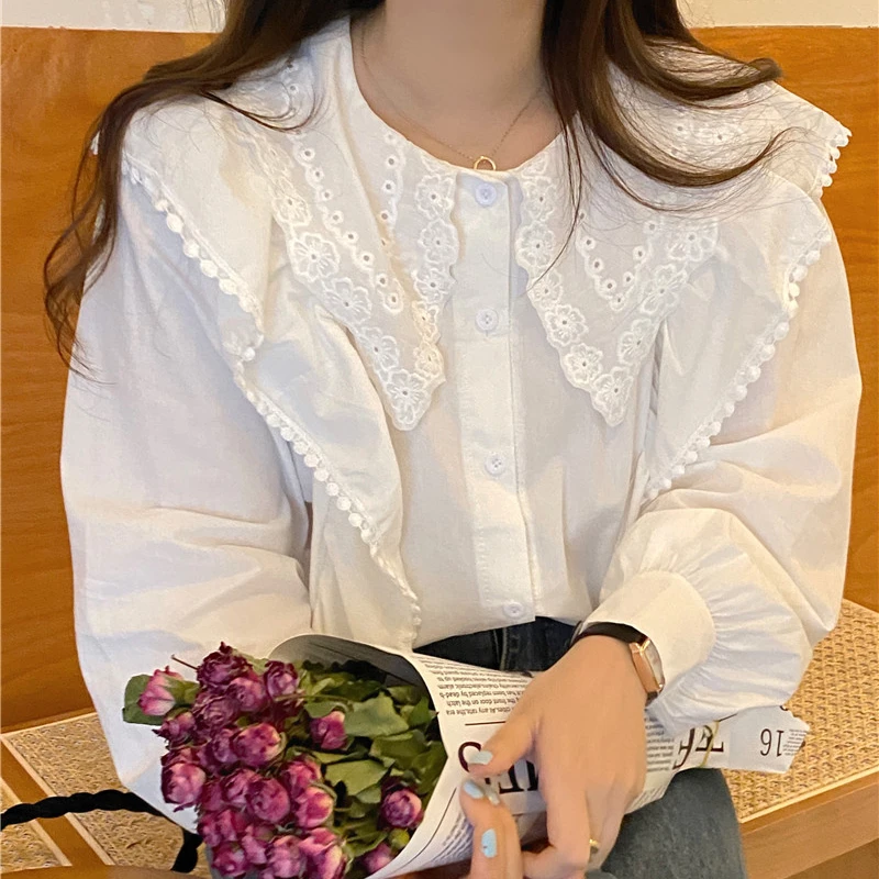 

Женская кружевная рубашка 901j, белая Повседневная рубашка с вышивкой в стиле ретро, 514-1