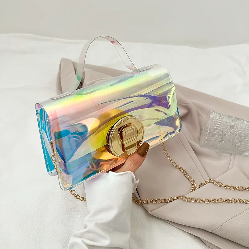 

Женская сумка из ПВХ на цепочке, желейные сумочки для женщин, Прозрачная женская сумка 2022, трендовая летняя роскошная дизайнерская сумка, су...