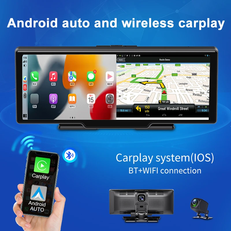 

Dash Cam 2.5K 1440P Car Mirror Video Recording Carplay & Android Auto Wireless Connection WiFi GPS Navigation Dashboard DVRs