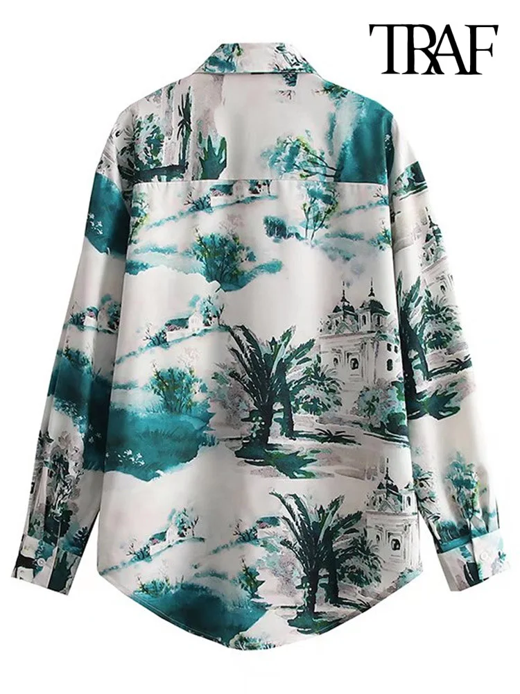 Женская Свободная блузка с принтом длинным рукавом и пуговицами |