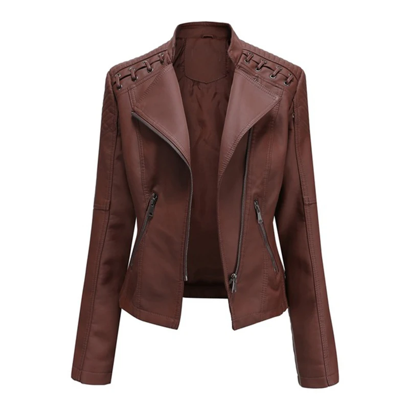 NEW Women Faux Leather Jacket Casual Soft PU Slim Black Motorcycle Punk Leather Coat Female Zipper Outerwear Coats Plus Size 4XL