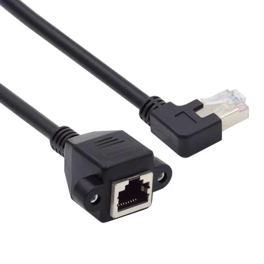 

Xiwai 8P8C FTP STP UTP Cat6 RJ45 Male to Female Lan Ethernet Network Extension Cable 90 Degree Angled with Panel Mount Holes