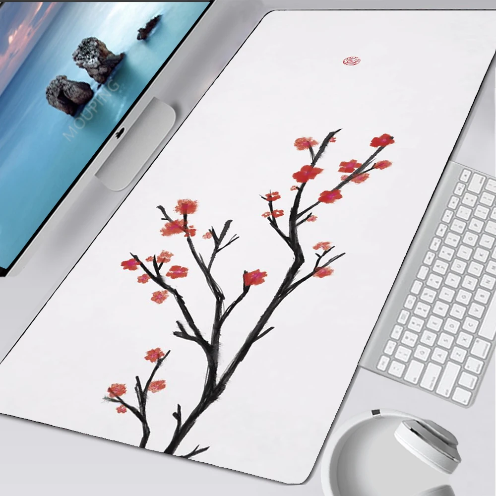 

White Sakura Mouse Pad Gamer Keyboard Deskmats Liquid Rubber Office Accessories Mousepad Company Personalized Computer Desk Pad