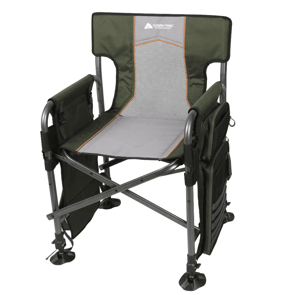 Trail Fishing Steel Director's Chair with Rod Holder, Green  Camp Chair  Folding Chair Outdoor  Camping Chair