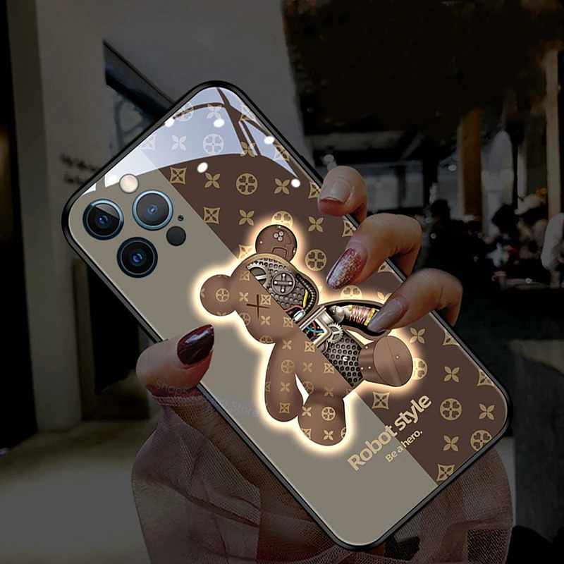 

Новый 3D милый медведь умный светодиодный флэш-чехол для телефона Samsung Note9 Note2U входящий вызов светящийся стеклянный S8 Голосовое управление с...
