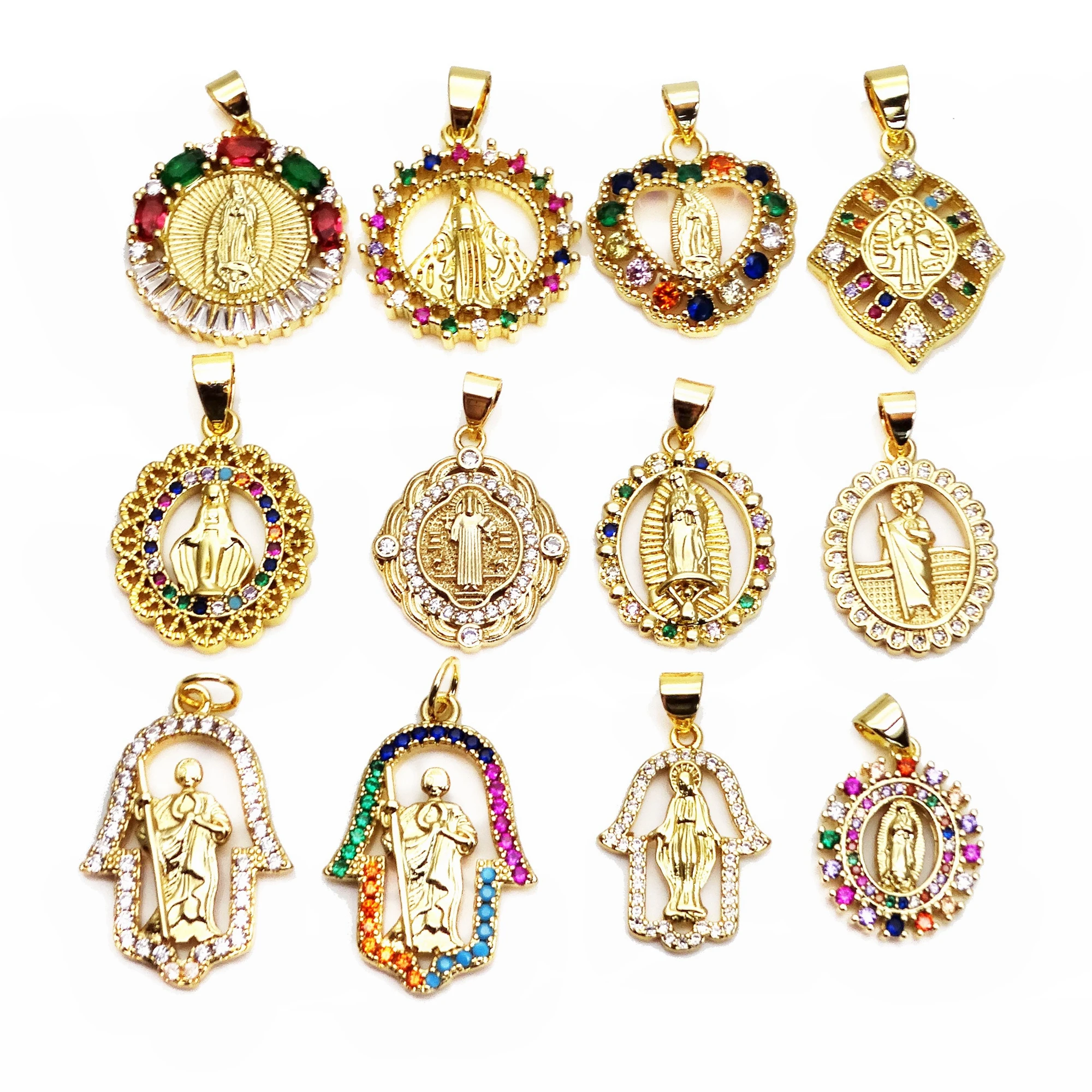 

A god of death pendants Micro inlay color zircon copper Gold plated virgin Mary pendant women necklace accessorie