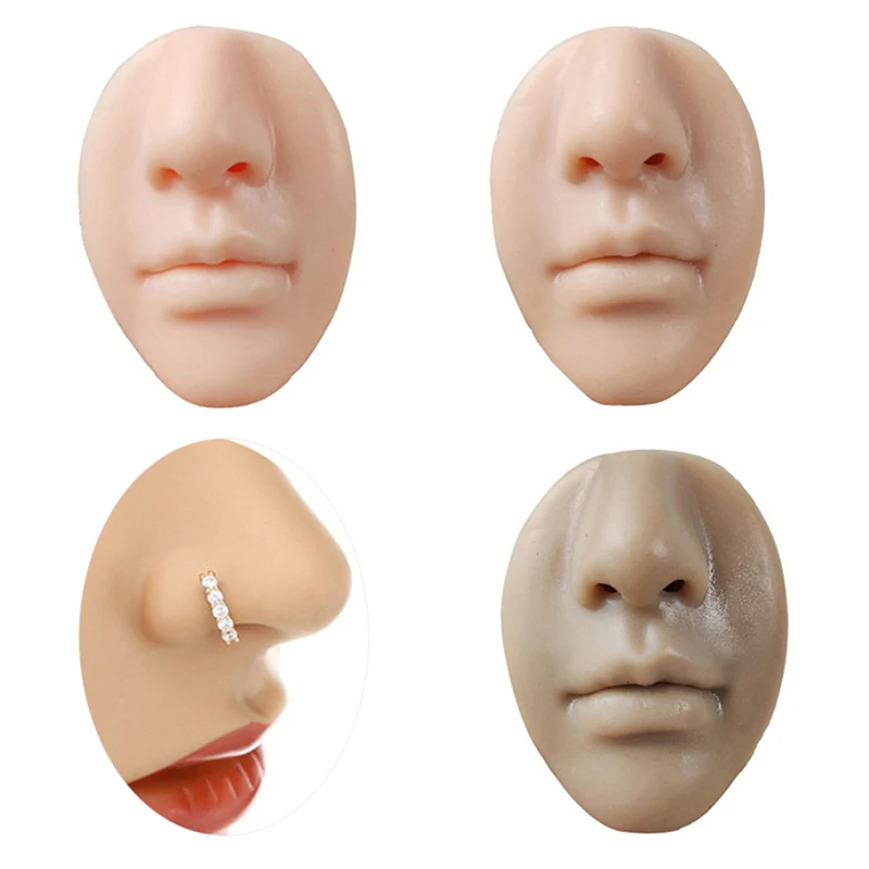 

1 шт., силиконовая 3d-модель лица, тату, прокол, тренировка, Имитация человеческого носа, рта, тела, демонстрация части тела, пирсинг носа, ювелирные изделия