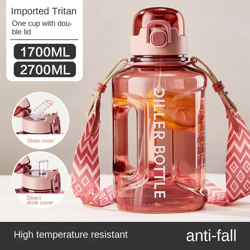 

1700/2700 ML Water Cup Girls New Water Bottle Large-Capacity Sports Male Student Space Straw Cup 1.7/2.7 L