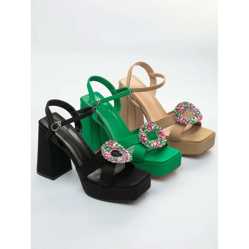 

Сандалии женские на платформе, босоножки с ремешком и пряжкой, квадратный высокий каблук, однотонная Летняя обувь