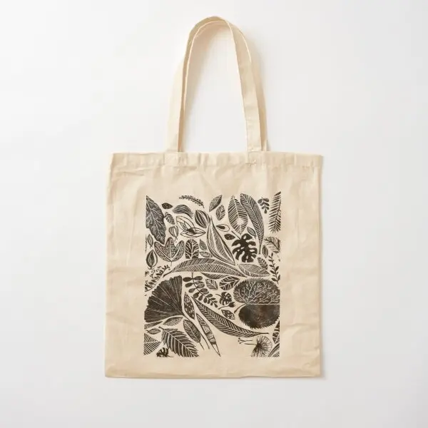 

Mixed Leaves Lino Cut Printed Nature In Canvas Bag Shoulder Bag Shopper Reusable Fashion Fabric Grocery Casual Foldable Tote