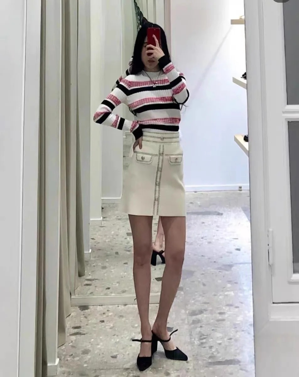 

2022 New Women Sweater Striped Long Sleeve O-Neck Knitted Pullover