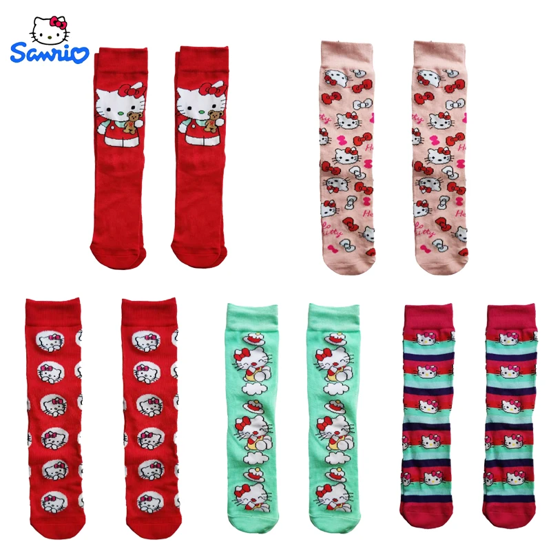 

New Sanrio Hello Kitty Sock Girl Kawaii Fashion Cartoon Cotton Midtube Breathable Y2k Lolita Stockings Christmas Birthday Gift