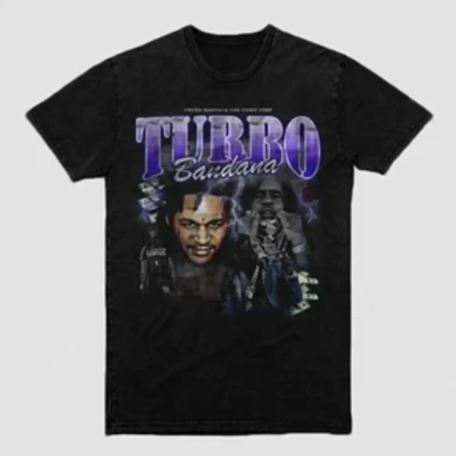 Фото Футболка Fredo Santana Chief Keef 'Turbo Bandana' черная, размер S-5XL, CC4053, винтажная, с эффектом потертости, модная, удобная, универсальная, с графическим принтом, унисекс №1