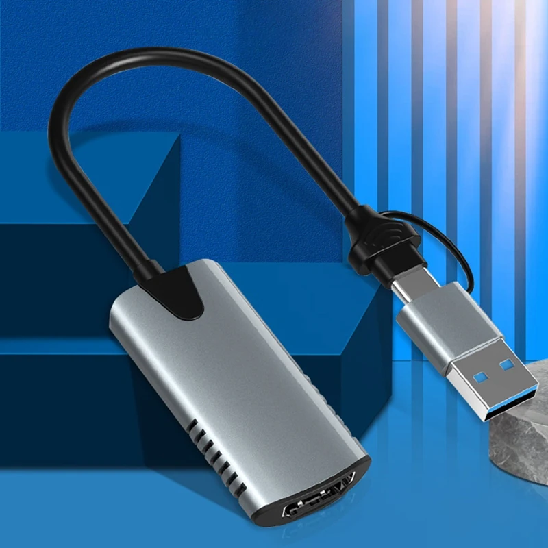 

USB A USB C Dual Interface HD Video Capture Card HDMI Compatible To USB Computer Live Recording Screen Capturer Adapter