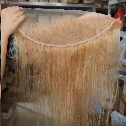 Опт # 27 Темно-медовый блондин, девственные бразильские человеческие волосы, кружевная фронтальная застежка 4x4,5x5,13x4,13x6, прозрачная фронтальная застежка