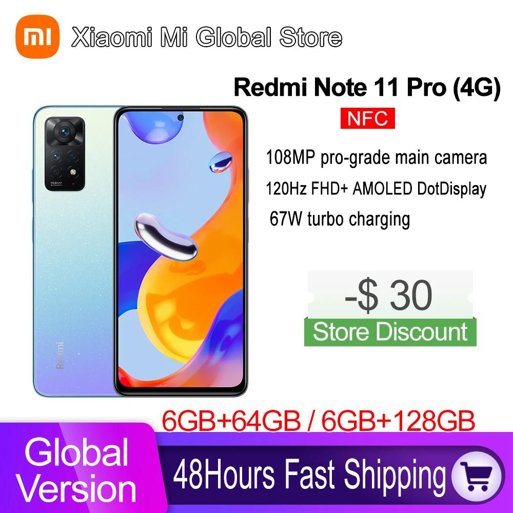 Global Version Xiaomi Redmi Note 11 Pro Smartphone 108MP Main Camera Helio G96 NFC 6.67