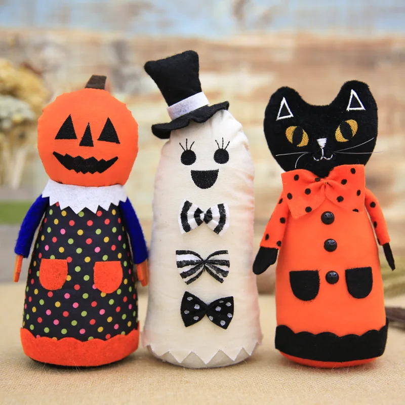 

Halloween Doll Decorations Black Cat Pumpkin Hat Faceless Elderly Plush Dolls Home Bedroom Room Decor