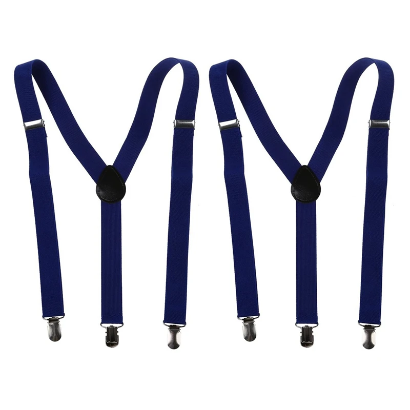 

2X Adult Adjustable Metal Clamp Elastic Suspenders Braces Dark Blue