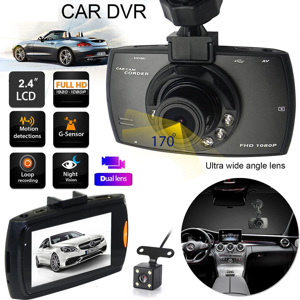 

Car DVR Full HD 1080P Dash Cam Vehicle Dash Camera Dual Lens Rear View Auto DVRs Video Recorder G-sensor Black Box Night Vision