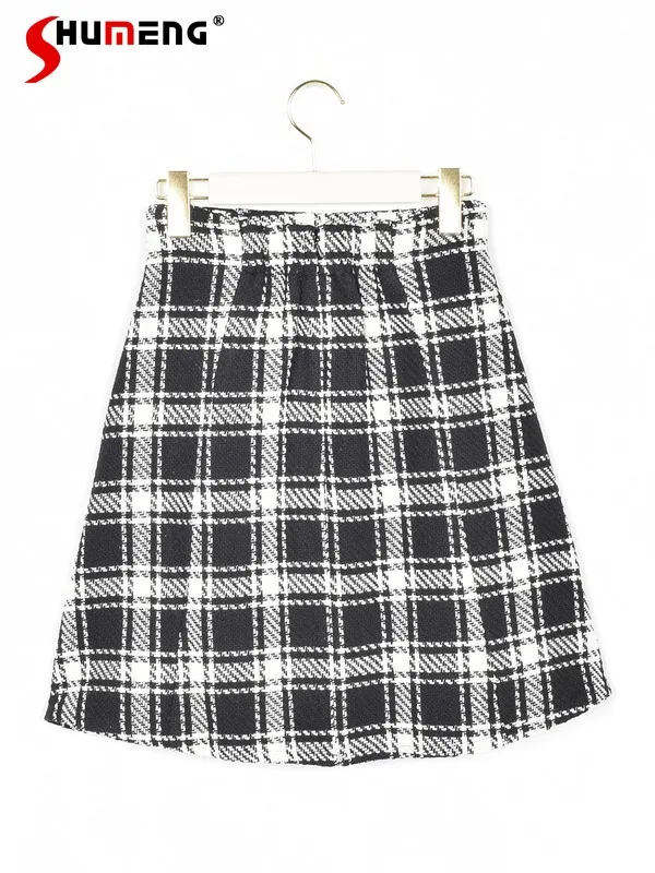 

2023 Autumn Winter New Japanese Commuter Style Classic Plaid Skirt High Waist Slimming A-line MIni Short Skirts Kawaii Clothes