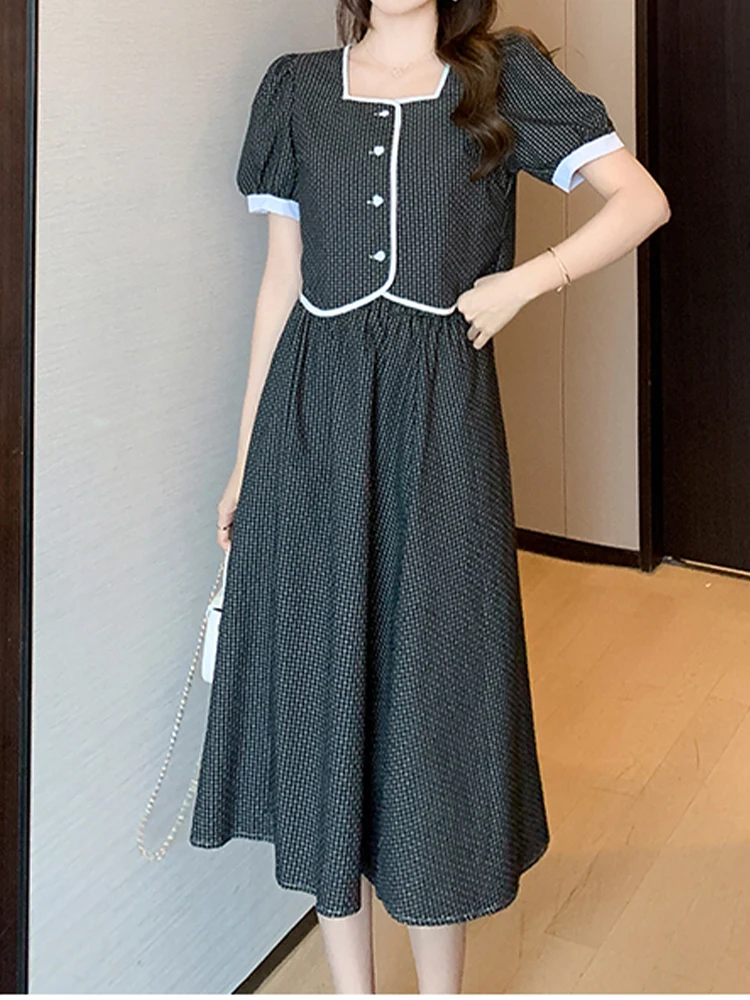 

Temperament Suit Single-Breasted Puff Sleeve Short Top + A-Line Skirt Two-Piece Set 2022 Summer New Fashion Women'S Clothing