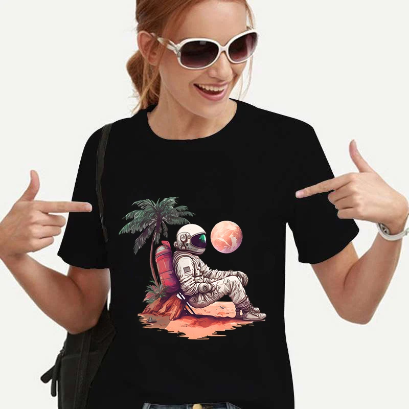 

Летняя Пляжная футболка с астронавтами, новинка 2023, летние футболки Y2K, эстетичная одежда, Женский Повседневный модный топ, рубашки для женщин Kpop