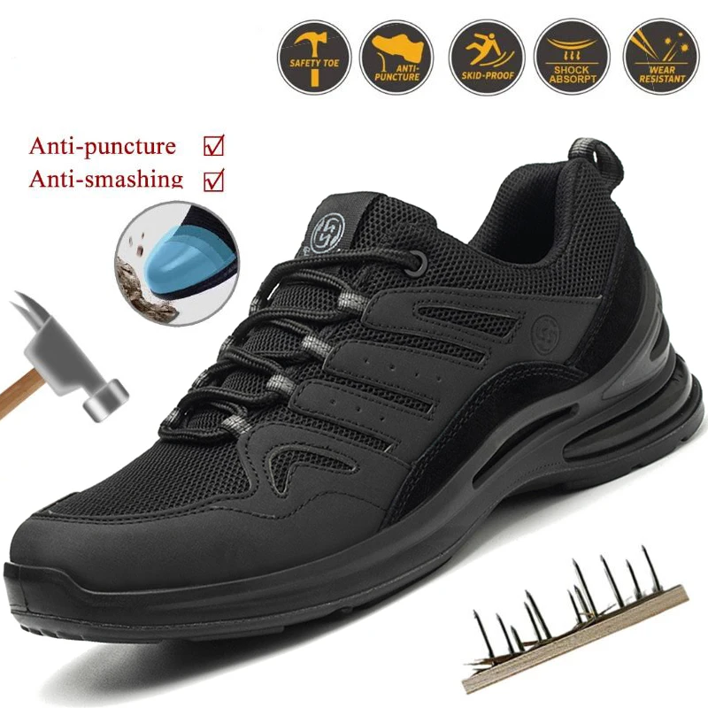 

2023 New men's safety shoes, smash-proof, stab-proof, breathable, soft, four-season work boots, safety shoes, Kevlar soles