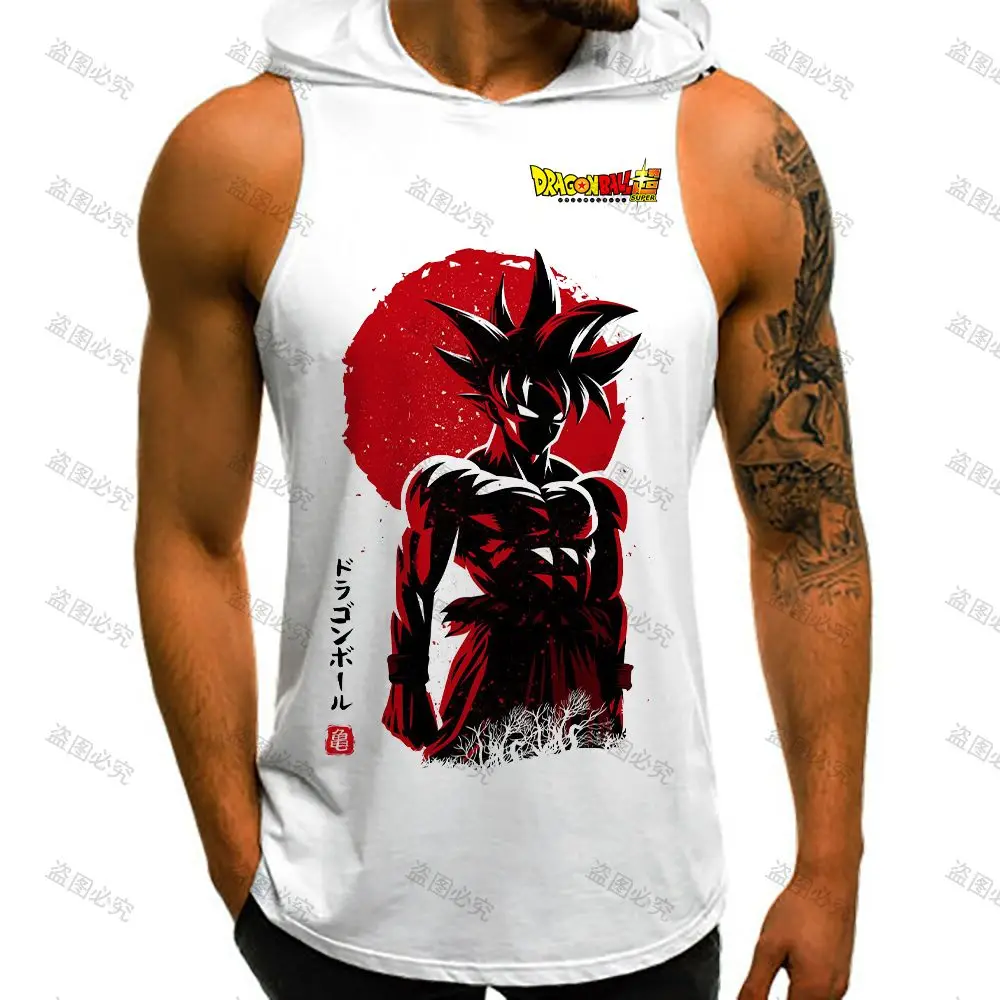 

Hooded T-shirt Harajuku Style Dragon Ball Super Saiyan Mens Muscle Vest with Hood Men's Clothes Fashion Goku Vegeta Anime New