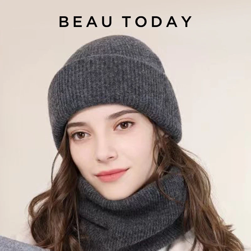 Фото Beanie женская вязаная шапка из овечьей шерсти, однотонная мягкая теплая Повседневная Уличная 2023, модные женские шапки, подарок, 96513 ручной работы №3
