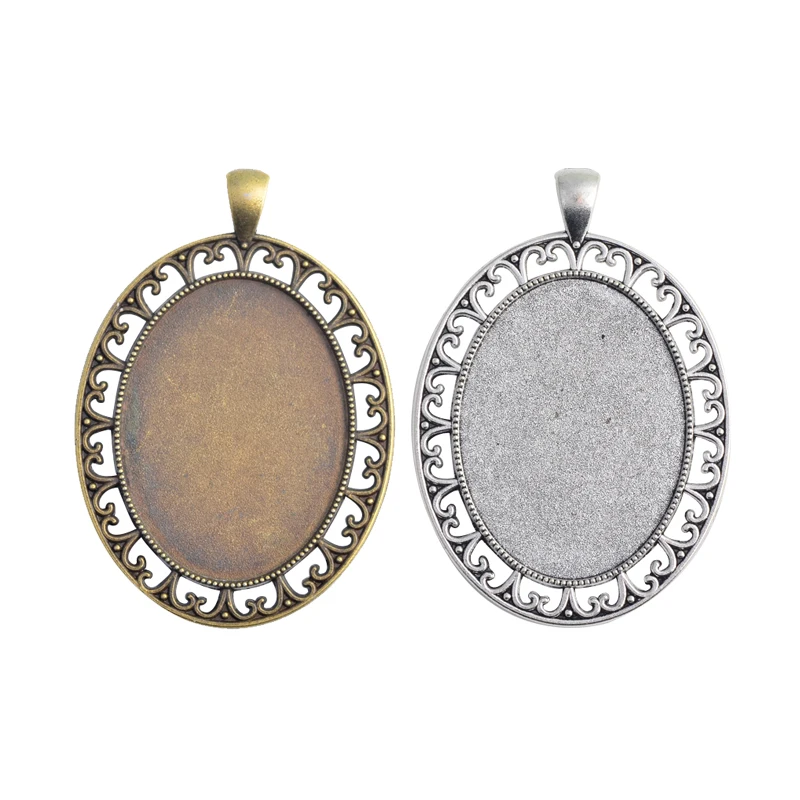

New Fashion 5pcs 30x40mm Inner Size Antique Silver Plated Bronze Black Pierced Style Cabochon Base Setting Charms Pendant