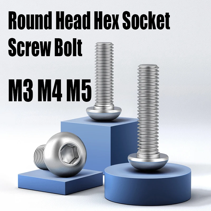 10PCS M3 M4 M5 316 Stainless Steel Round Head Hexagon Hex Socket Screw 4mm-60mm Length Allen Button Head Screw Bolt