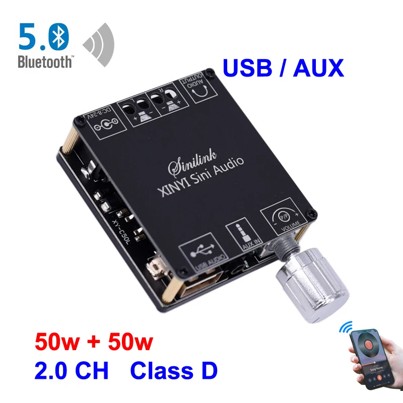 

2*50W Bluetooth-compatible Power Amplifier Board 5.0 Digital AUX 2.0 CH Stereo Home Music Speaker Wireless Module Audio AMP