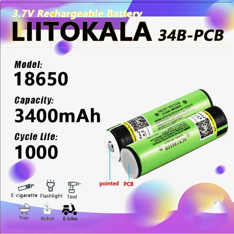 1-40 шт. новый продукт LiitoKala 34B-PCB 3 7 В 18650 3400 мАч NCR18650B литиевая аккумуляторная