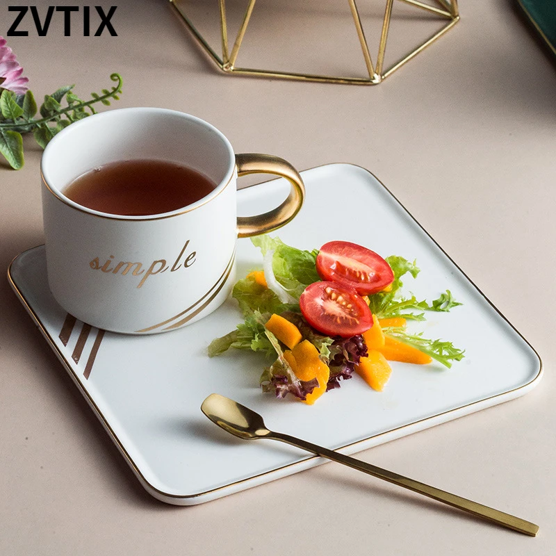 

Creativity Cutlery Set, Cup Coffee Mug And Saucer, Dessert, Afternoon, Tea, With Tray, Spoon, Ceramic Sublimation Mugs Porcelain