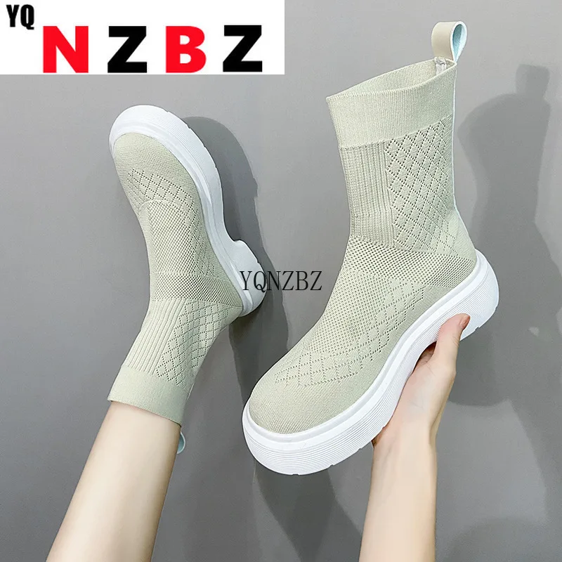 

Women Stretch Boots Elastic Winter Boots Slip on Socks Shoes Woman 2021 Platform Boots with Heels Botas De Mujer Knitted Botines