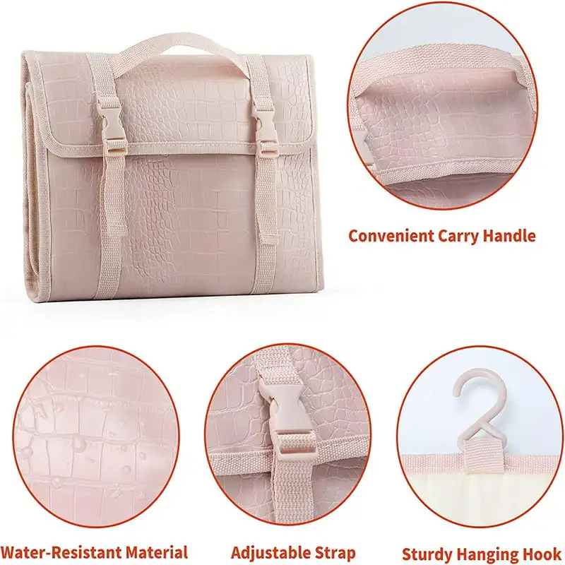Fashionable Hanging Pink Travel Toiletry Bag, Multi-Compartment for Travel Accessories Organizer, Perfectly Meet Your Needs.