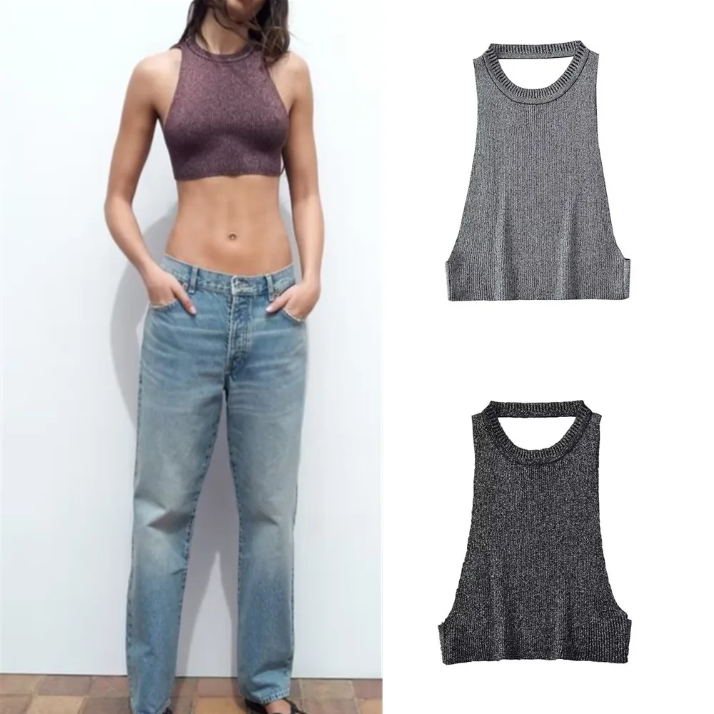 

COS LRIS 2023 summer fashion new hanging neck collar vest sling design niche French open back knitted top 3646002