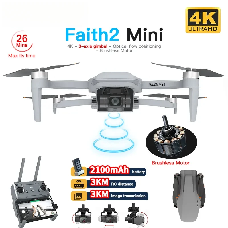 

4K Professional With HD Camera Faith2 Mini Drone 5GWifi 3-Axis Gimbal 240G Foldable Brushless Motor GPS Dron RC Quadcopter