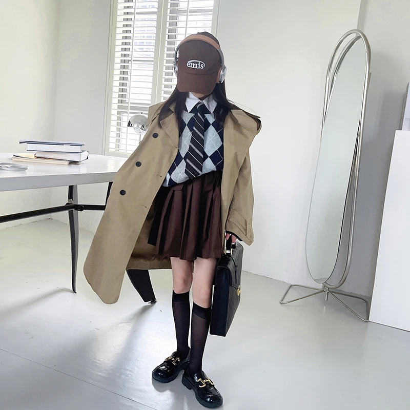 Girls' parent-child windbreaker coat female retro 2022 autumn new fashion casual Korean khaki top trend