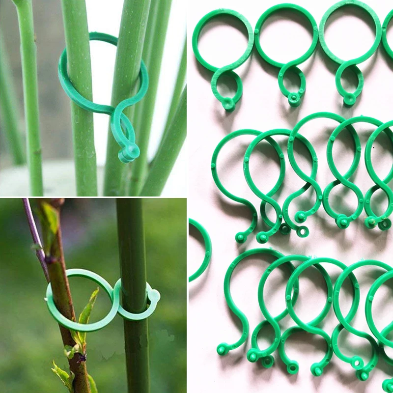 

50/100 Pcs Vine Strapping Clips For Growing Upright Plant Holder Green Plastic Bundled Ring Garden Stand Tool Vine Support