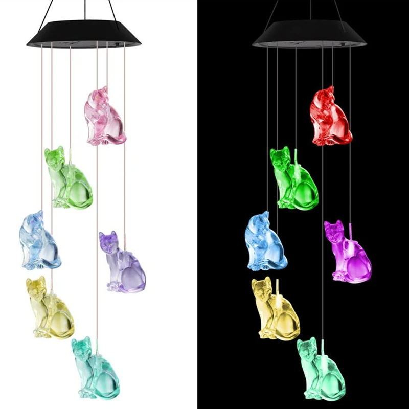 

Hanging Creative Solar Cat Wind Chimes Cat Wind Chim Lights Outdoor Decor Gifts Memorial Wind Chime Garden Decor